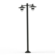 уличный фонарный столб с двумя плафонами и серым корпусом