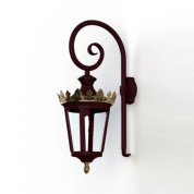 настенный уличный фонарь на фигурном кронштейне с прозрачным плафоном и бордовым корпусом