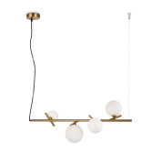 подвесной светильник с четырьмя стеклянными шарами на горизонтальной латунной перекладине