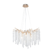 подвесной светильник с каскадом хрустальных элементов и золотым креплением