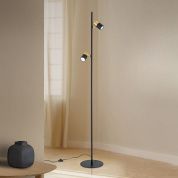 двухмодульный напольный светильник с поворотными цилиндрическими головами в чёрно-золотом стиле