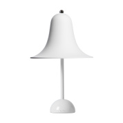 настольная лампа с матовым абажуром в форме колокола на круглой подставке