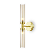 настенный светильник с вертикальной трубкой и прозрачным плафоном на золотом основании