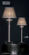 настольная лампа с высокой металлической стойкой и классическим полупрозрачным абажуром
