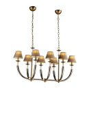 подвесная люстра овальной формы с текстильными абажурами на металлической раме