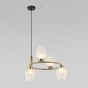 подвесная люстра с тремя стеклянными плафонами на изогнутых кронштейнах