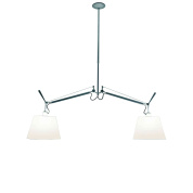 подвесной трёхрожковый светильник с абажурами на металлической перекладине