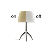 настольный светильник с округлым белым абажуром и металлической опорой