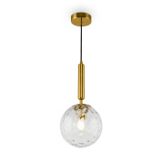 подвесной светильник с прозрачным стеклянным плафоном в форме шара на латунном креплении