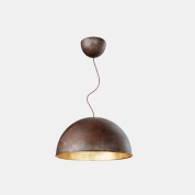 подвесной светильник с полусферическим железным плафоном цвета тёмной бронзы и золотистым отражением