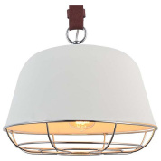 подвесной светильник куполообразной формы с металлической решёткой и матовым абажуром