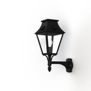 настенное бра чёрного цвета с изогнутым кронштейном и прозрачным плафоном