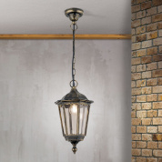 уличный подвесной фонарь с дымчатым стеклом и металлическим корпусом на цепи