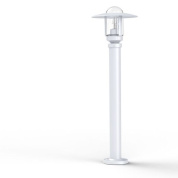 садовый светильник белого цвета с прозрачным куполом на стойке