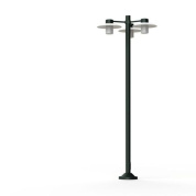 двухрожковый фонарный уличный столб с прозрачными плафонами и чёрной стойкой