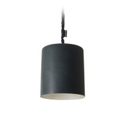 подвесная люстра с матовым цилиндрическим чёрным плафоном и серебристым внутренним покрытием