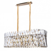 подвесная люстра прямоугольной формы с хрустальными элементами на металлической планке