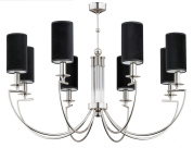 подвесная люстра с восемью рожками и черными цилиндрическими абажурами