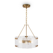 подвесной светильник с цилиндрическим плафоном из стекла и латунными элементами