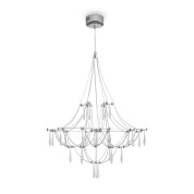 подвесная люстра с многоярусными стеклянными подвесами и хромированным каркасом