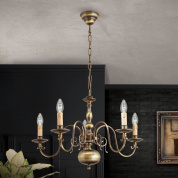 пятирожковая люстра в стиле фламандская классика с патинированным металлическим корпусом