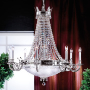 потолочная хрустальная люстра многоярусной формы с двадцатью свечеподобными рожками