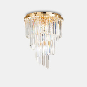 потолочный светильник с многоярусными подвесами из прозрачного стекла