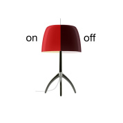 настольный светильник с красным абажуром полусферической формы