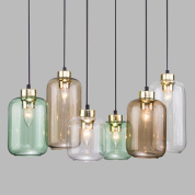 группа подвесных светильников со стеклянными цилиндрическими плафонами