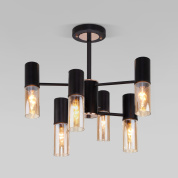 пятилламповая потолочная люстра с цилиндрическими стеклянными плафонами на штанге