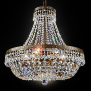 классическая подвесная хрустальная люстра с многоярусным каркасом и патинированным основанием