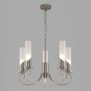 подвесная люстра со свечевидными матовыми стеклянными плафонами на цепи