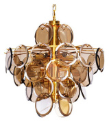 люстра с многоуровневой композицией из золотистых овальных стеклянных элементов