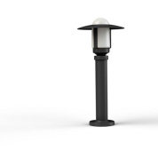 садовый светильник черного цвета с цилиндрической стойкой и матовым плафоном