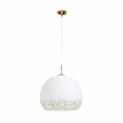 подвесной светильник с круглым плафоном белого цвета с узором