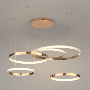 подвесная люстра с четырьмя светящимися кольцами на подвесах