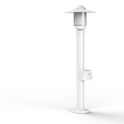 садовый фонарь белого цвета с круглым плафоном и встроенной розеткой