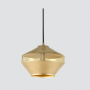 подвесная люстра с металлическим основанием и стеклянным плафоном золотого цвета