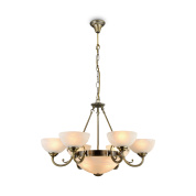 люстра с девятью плафонами из матового стекла на металлической арматуре бронзового цвета