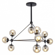 люстра на штанге с множеством сферических плафонов из тонированного стекла