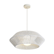 подвесной светильник с плетёным молочным абажуром и округлой формой