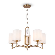 подвесная люстра с цилиндрическими абажурами на латунной арматуре