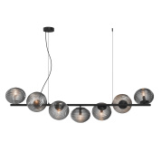 подвесная люстра с семью стеклянными плафонами в черном корпусе