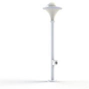 садовый боллард с розеткой и купольным плафоном на белом основании