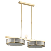 шестиламповый подвесной линейный светильник с круглыми рифлёными стеклянными плафонами