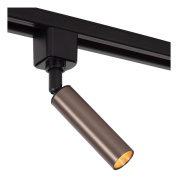 трековый прожектор с цилиндрическим корпусом бронзового цвета для однофазного шинопровода