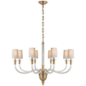 подвесная люстра с одним ярусом и несколькими рожками с текстильными абажурами