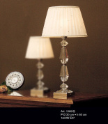 настольная лампа с прозрачными декоративными элементами и тканевым абажуром