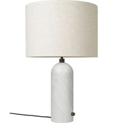 настольная лампа с абажуром из ткани и основанием из белого мрамора