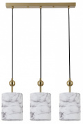 подвесной светильник с тремя цилиндрическими плафонами под мрамор на латунной планке